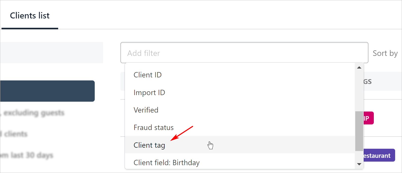 Select client tag