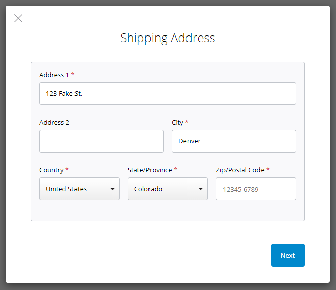 Shipping Address screen
