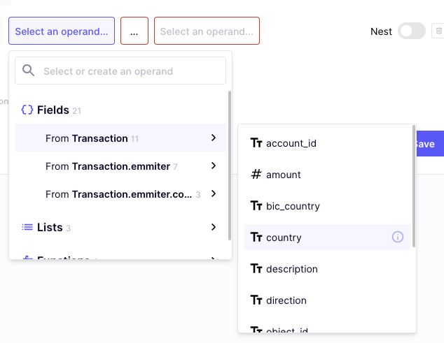 Example of available fields