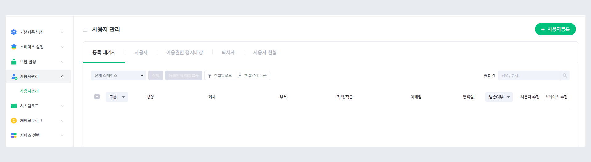 스페이스 사용자관리 메뉴 경로