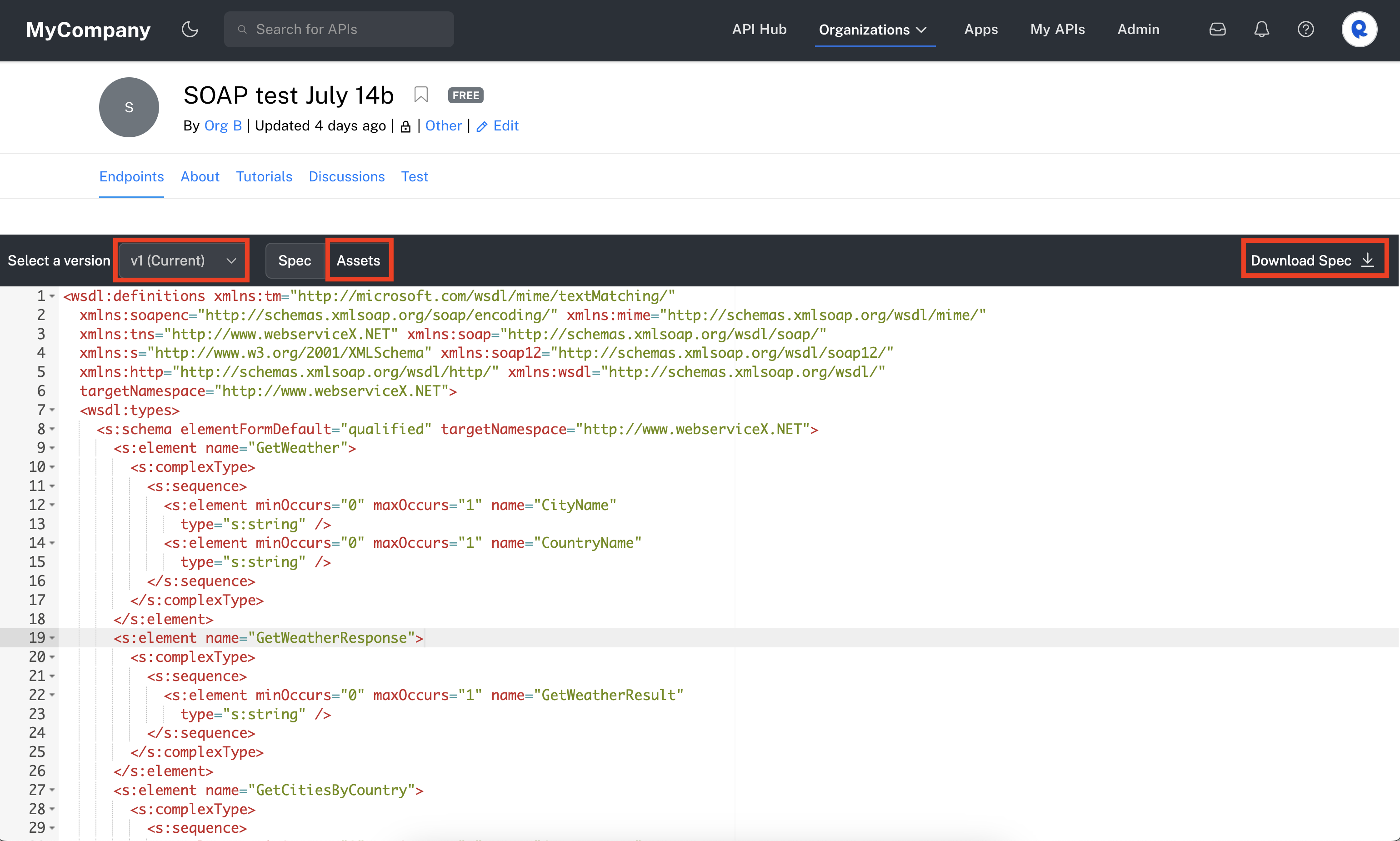 API consumer view of a SOAP API.