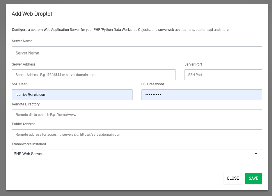 App Droplet Configuration