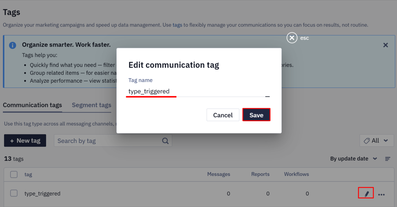 Editing tag