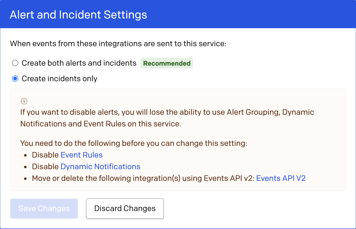 Alert and Incident Settings