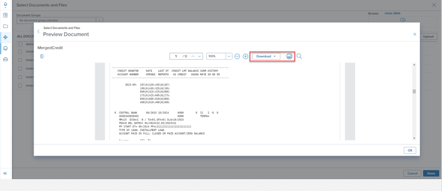 Download option in Document Preview window (Encompass Web)