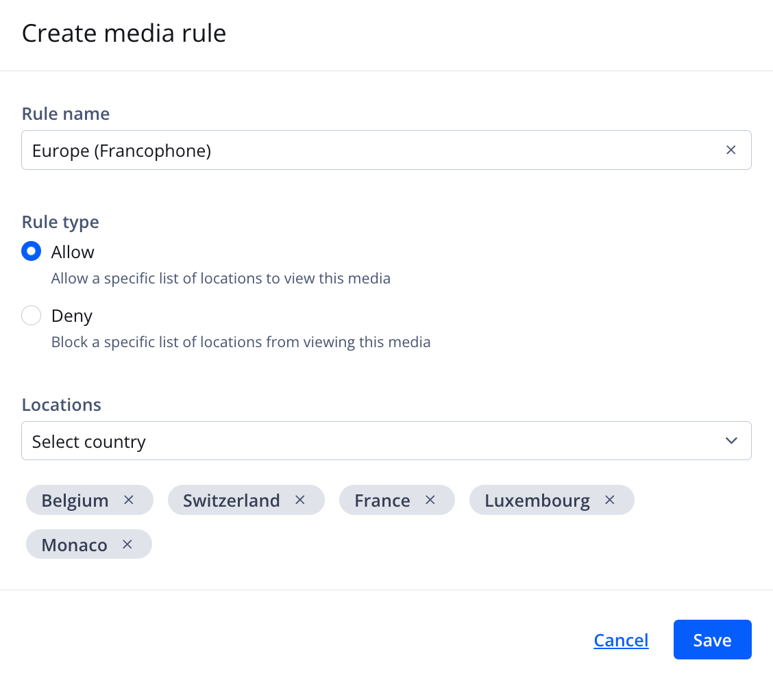 Create media rule panel