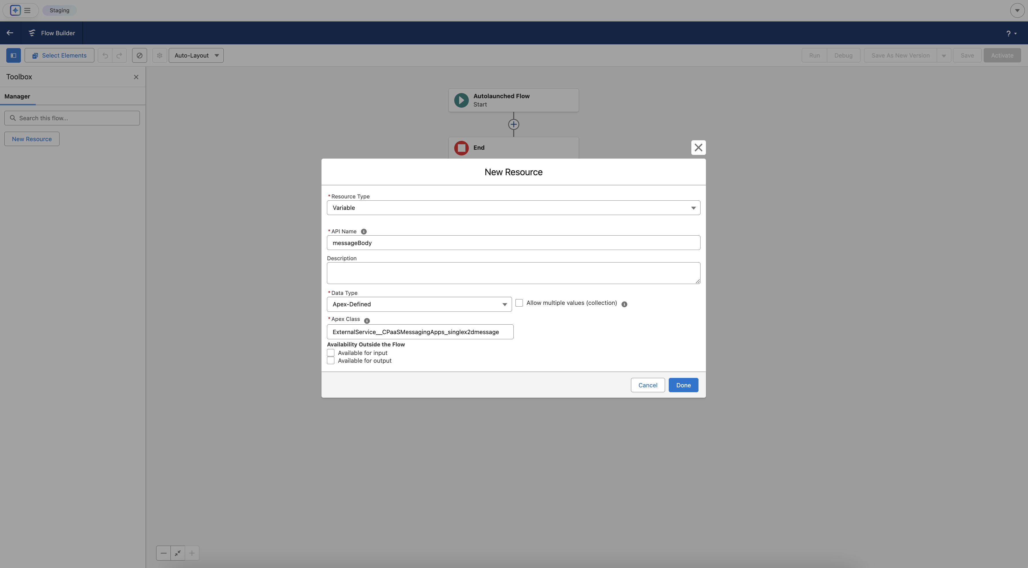 Configuring the first Variable **messageBody**