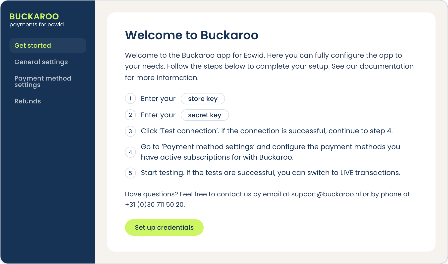 Getting started app screen