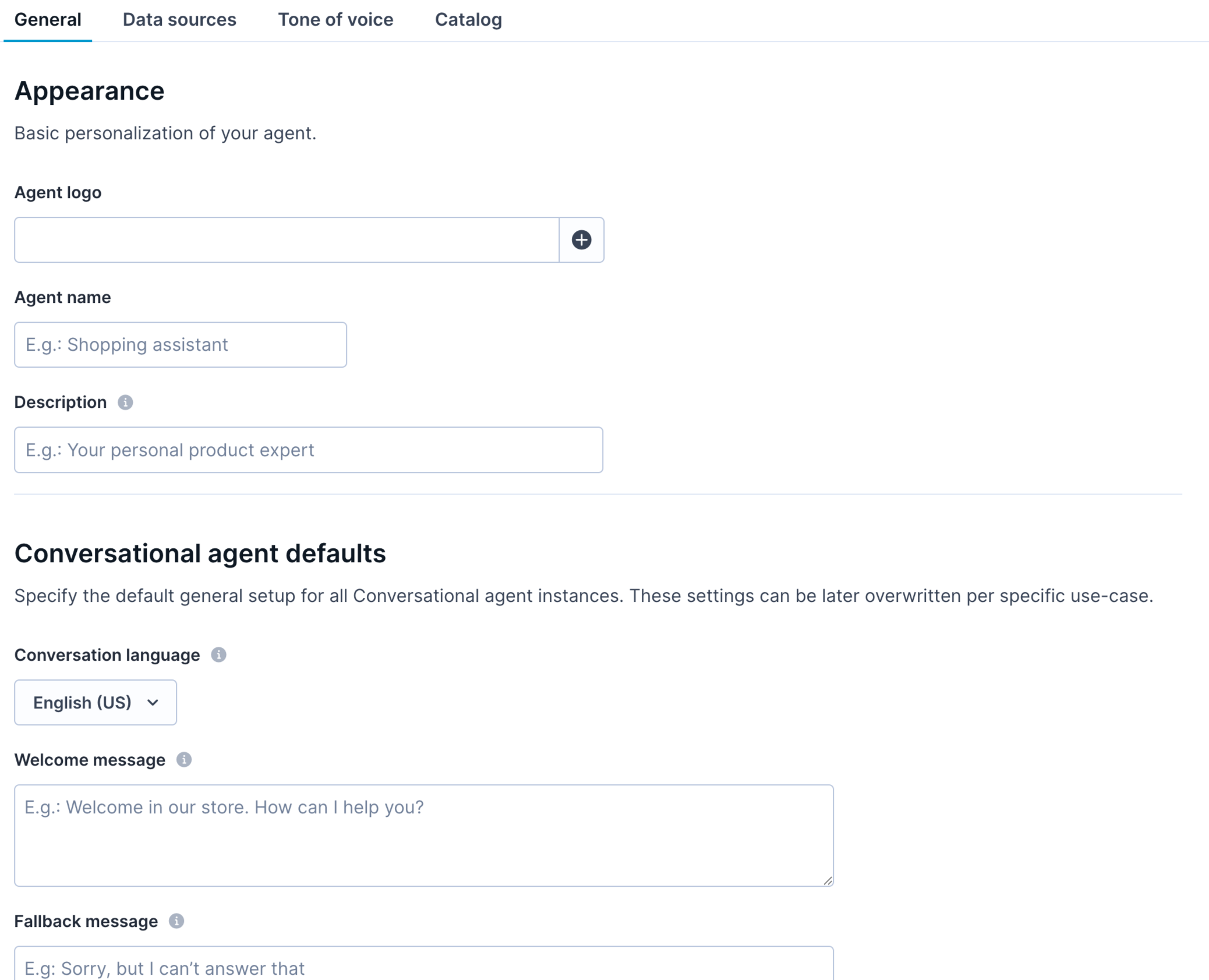 Define universal settings for the agent. These settings apply in every instance where the agent appears.