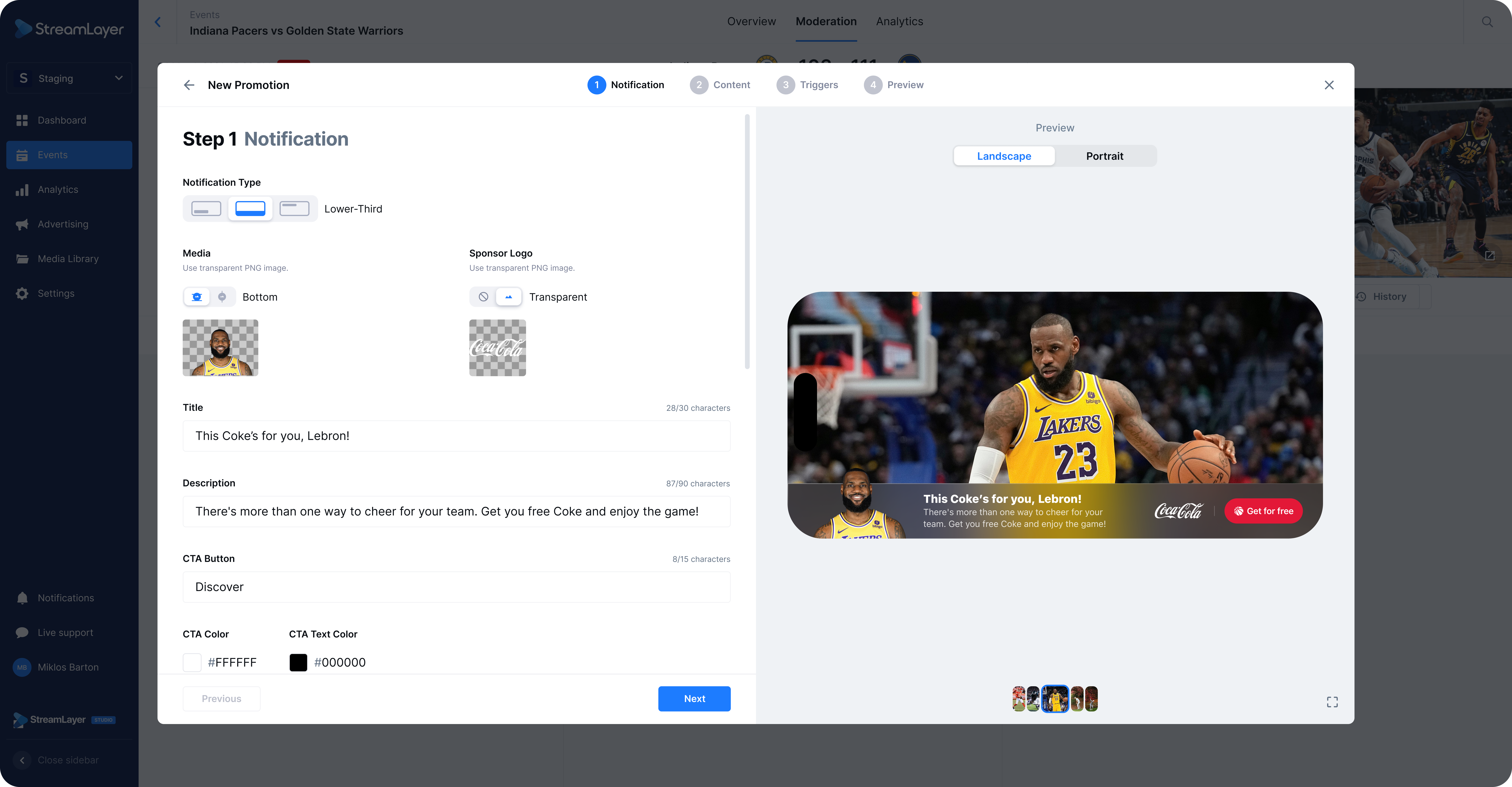 Example of lower third notification configuration.