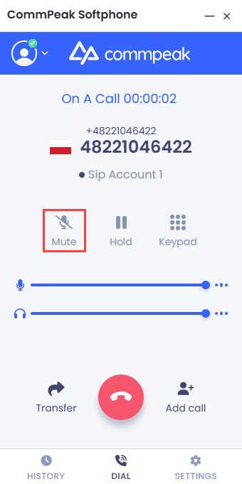 Screenshot of the Mute button