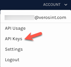 API Keys in the Account Menu