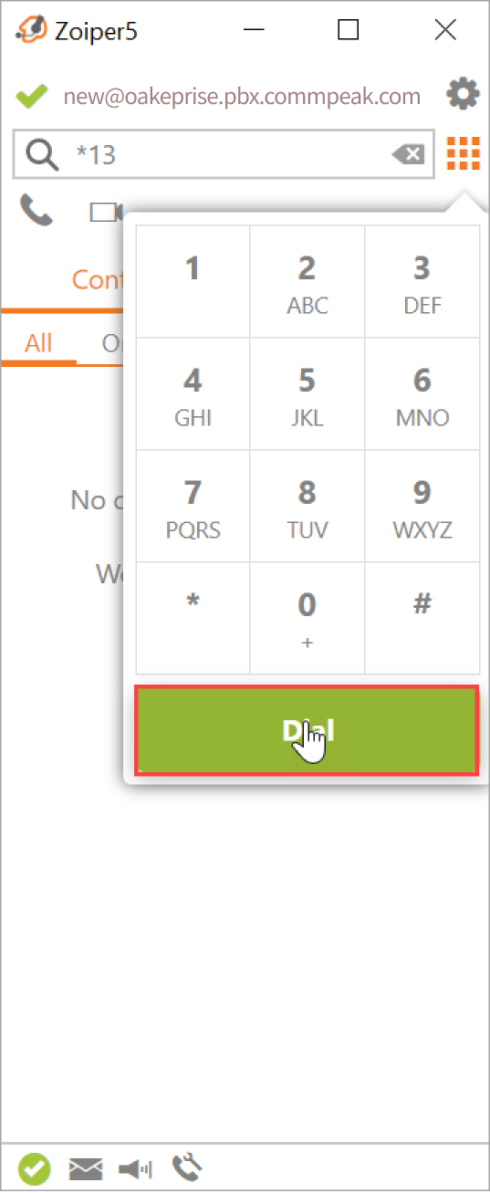 Screenshot of the Zoiper dial pad