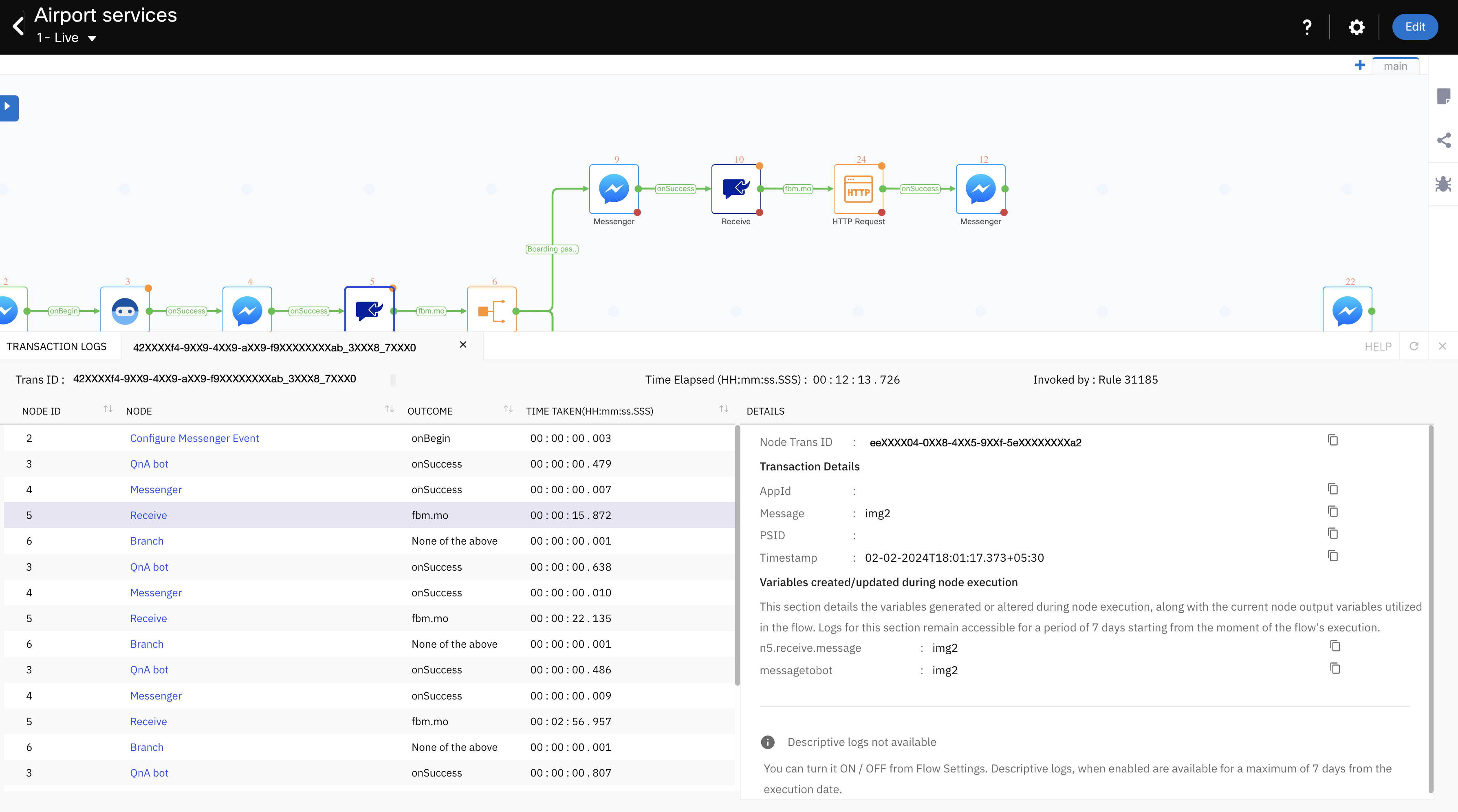 Receive Node - Transaction Logs  