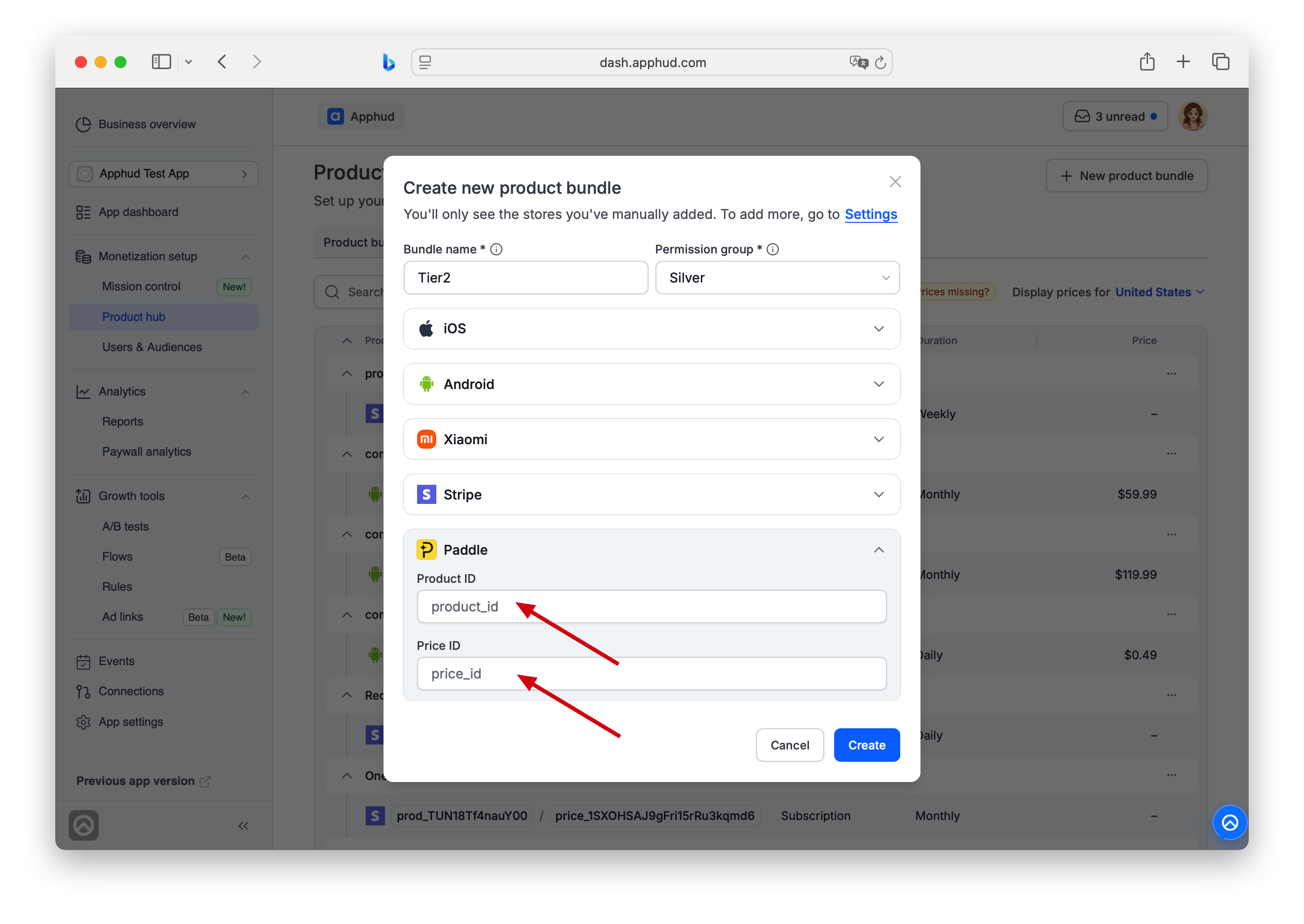 ProductHub - Paddle Product with Prie configuration