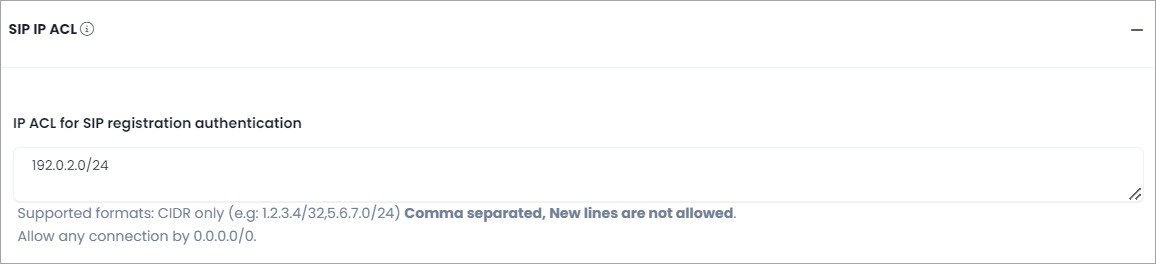 Screenshot of the SIP IP ACL list
