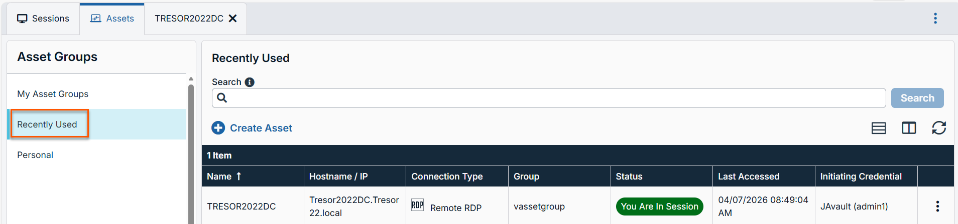 Image of the Recently Used table.