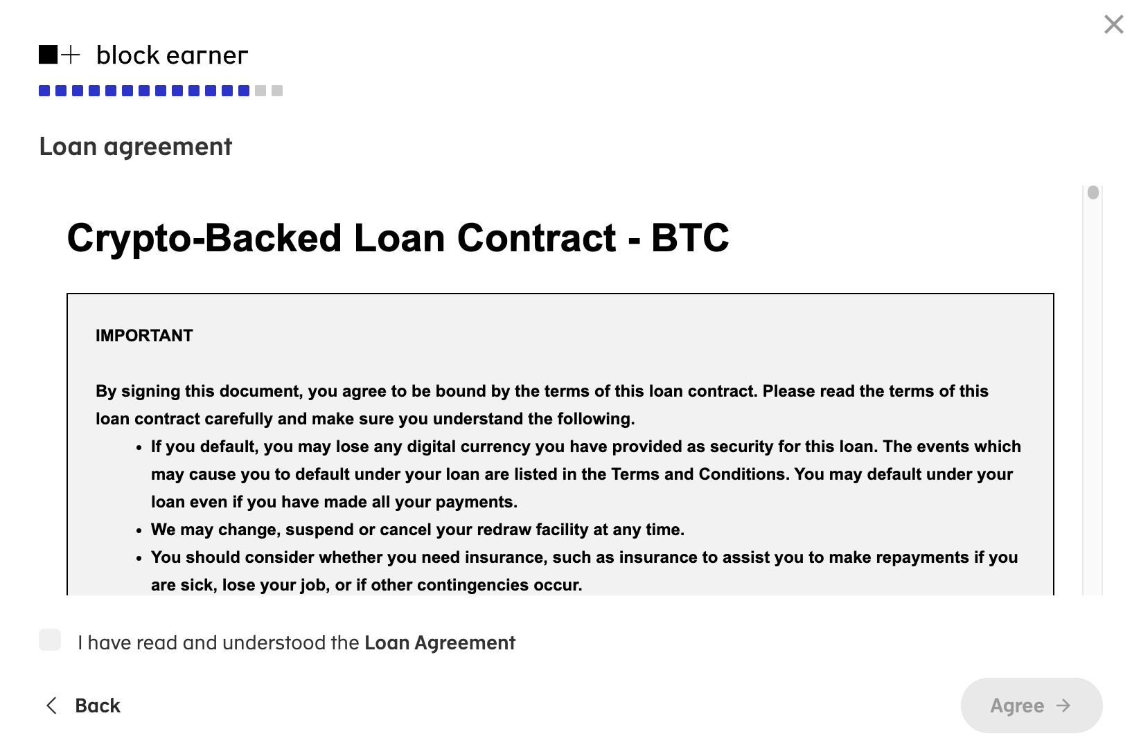 Block Earner Loan Agreement Example