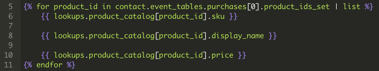 Jinja for accessing lookup table properties for multiple product IDs using a set event property