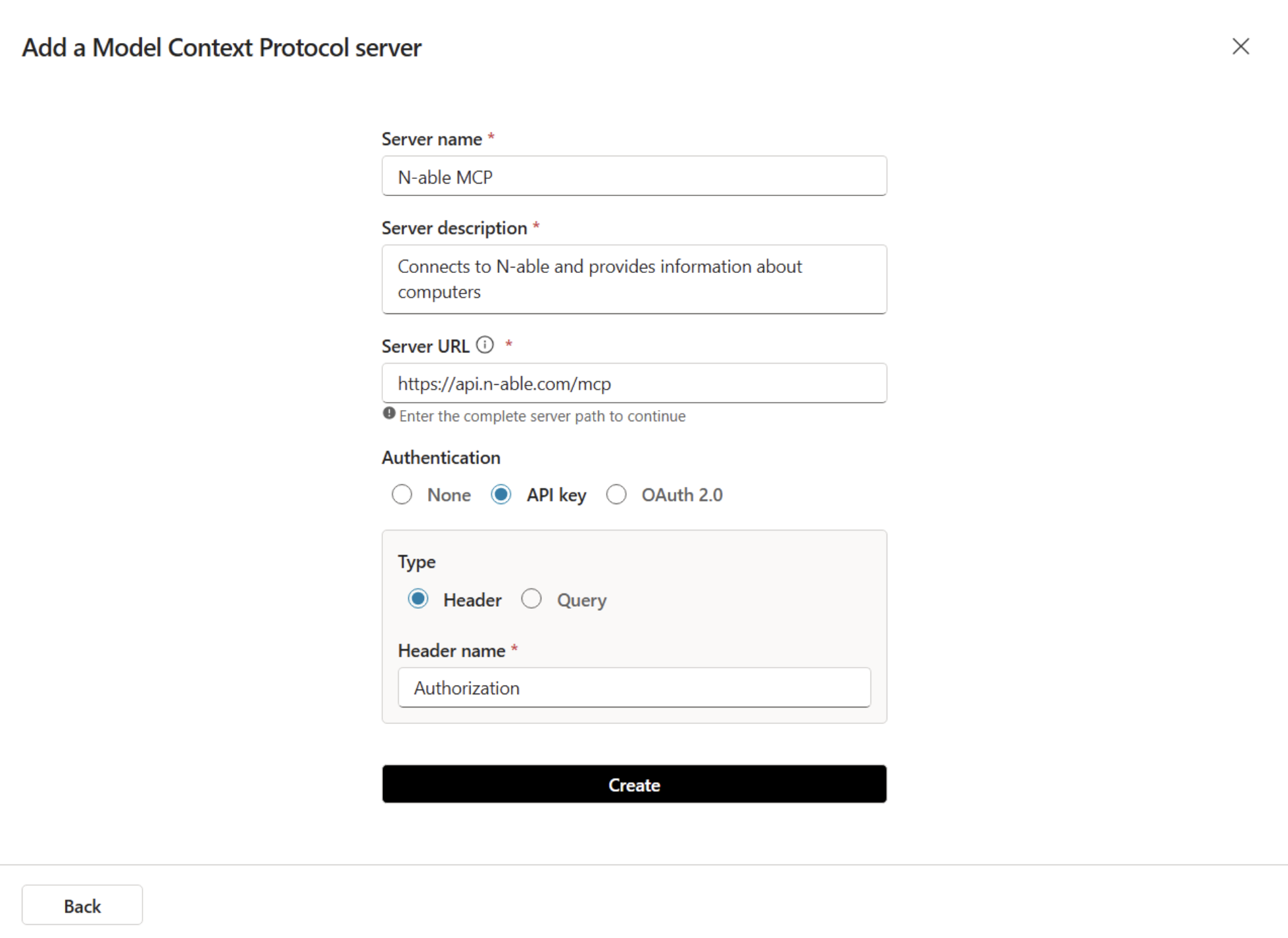 MCP tool details form