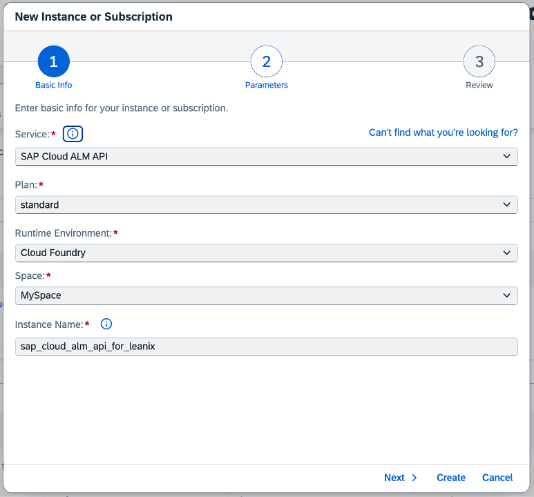 Creating a New API Instance in SAP Cloud ALM