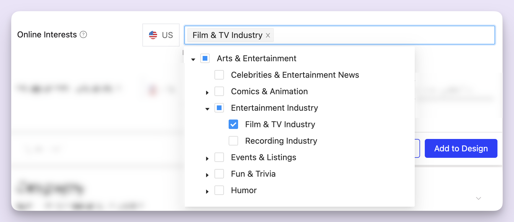 Selecting the Film & TV Industry online interest.