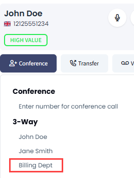 Screenshot with selecting an extension for 3-way call