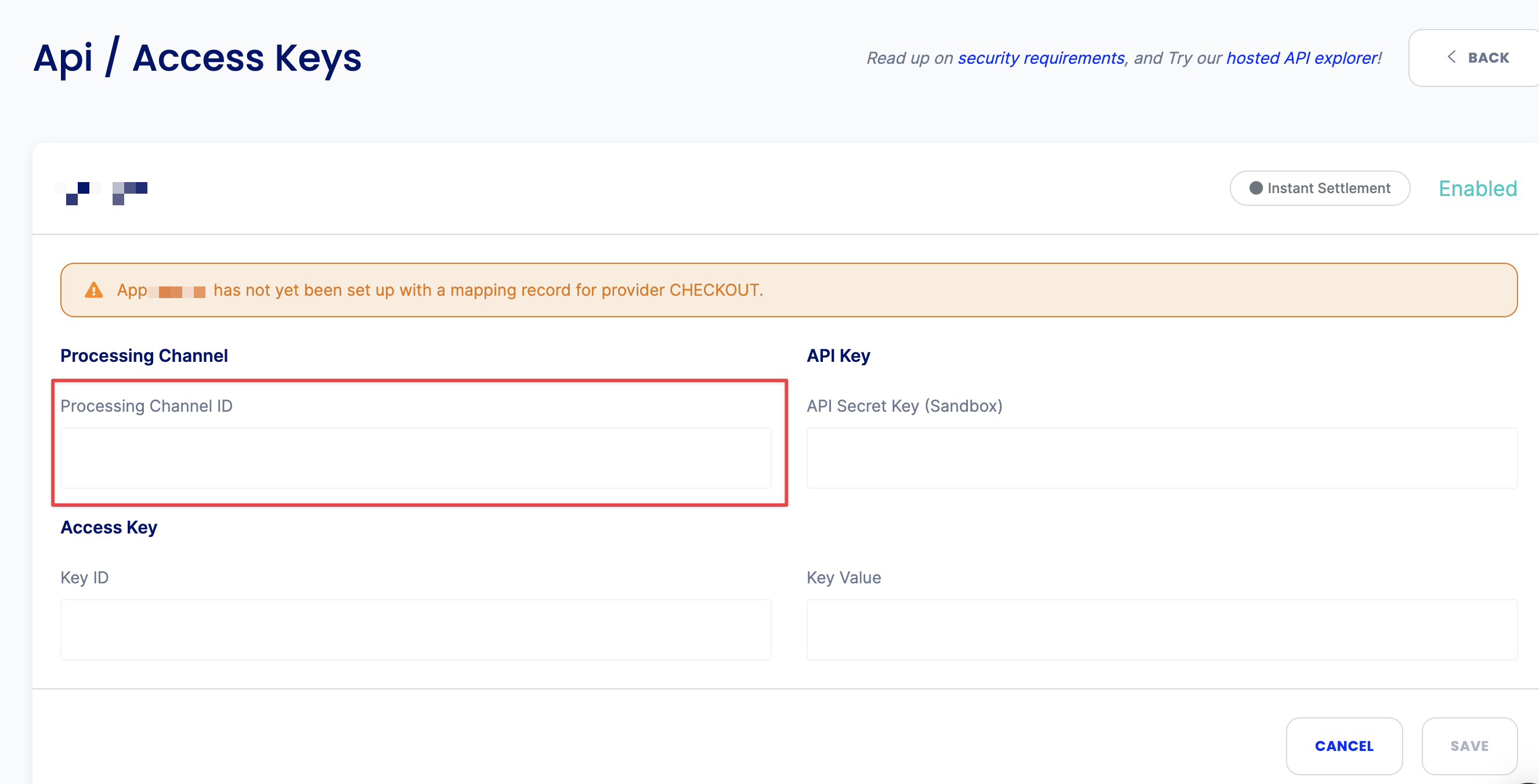 Sila console, Application detail page, prior to Checkout setup