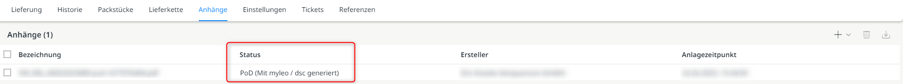 Status eines Anhangs