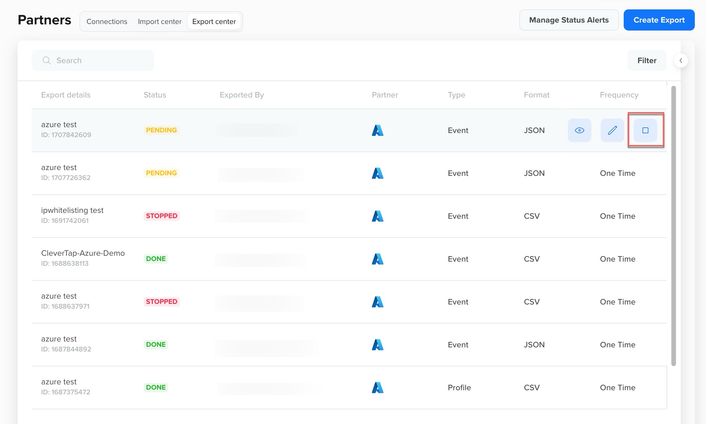 Stop Microsoft Azure Export