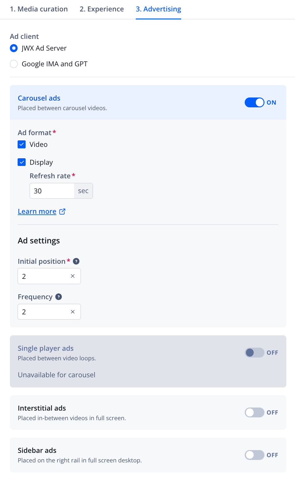3. Advertising tab