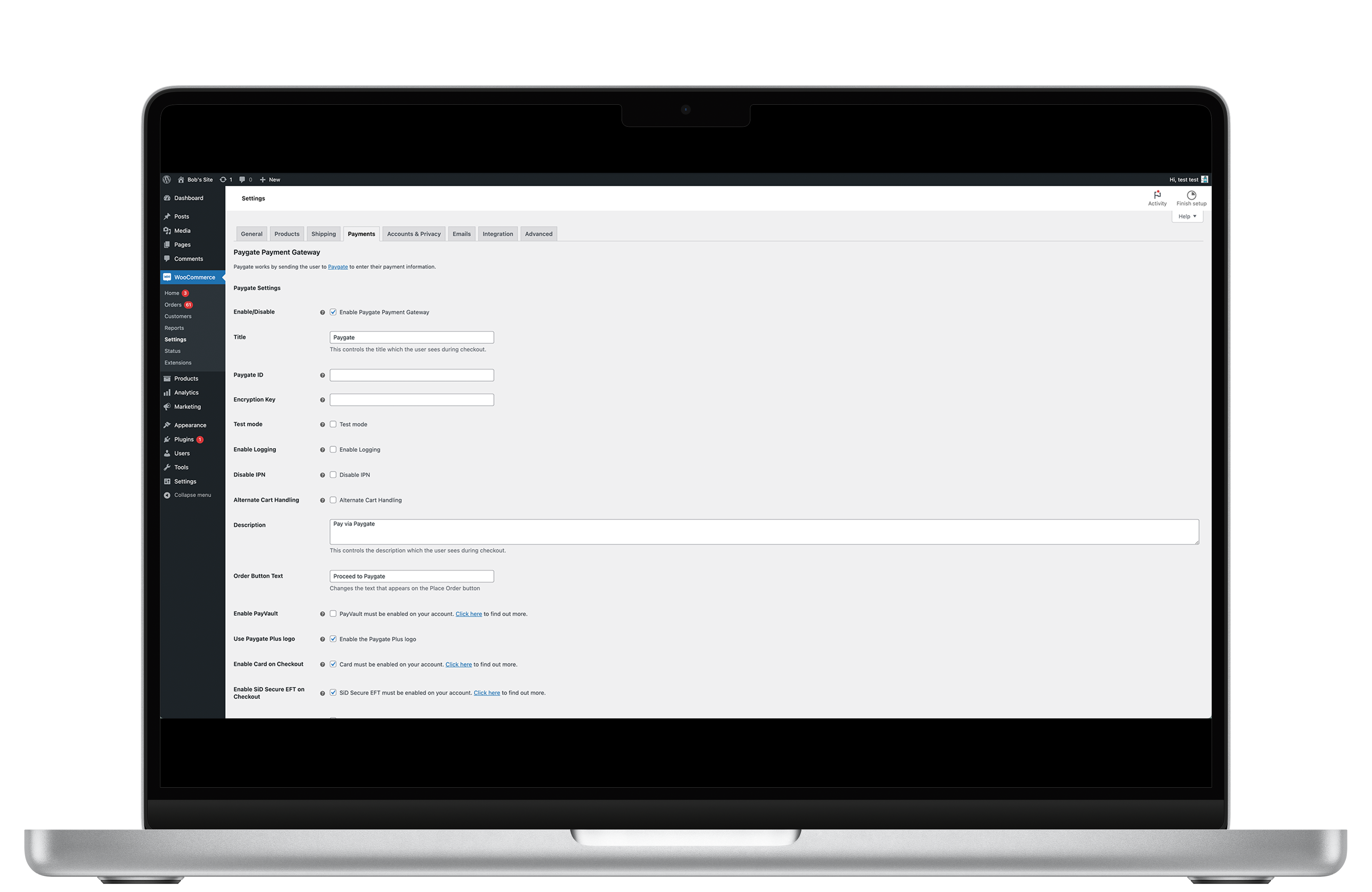 Setup the PayGate WooCommerce plugin by following the guided steps. Click save.