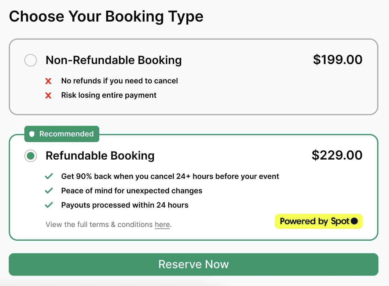 Mockup depicting a hypothetical refundable vs non-refundable presentation