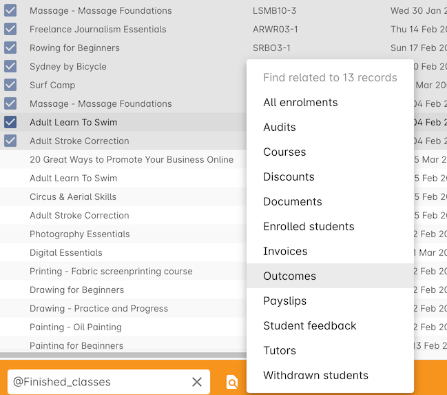 Figure 401. Finding the related outcomes for the highlighted classes