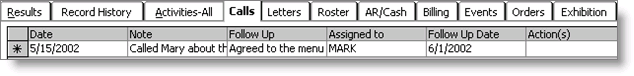 Manage customers window - Calls tab