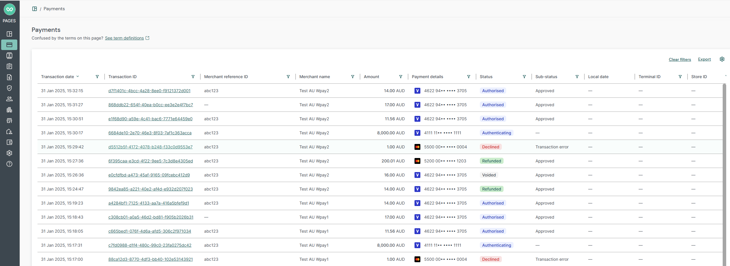 Payment search dashboard