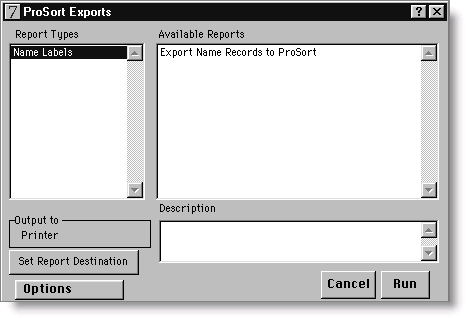 The ProSort Exports window opens.