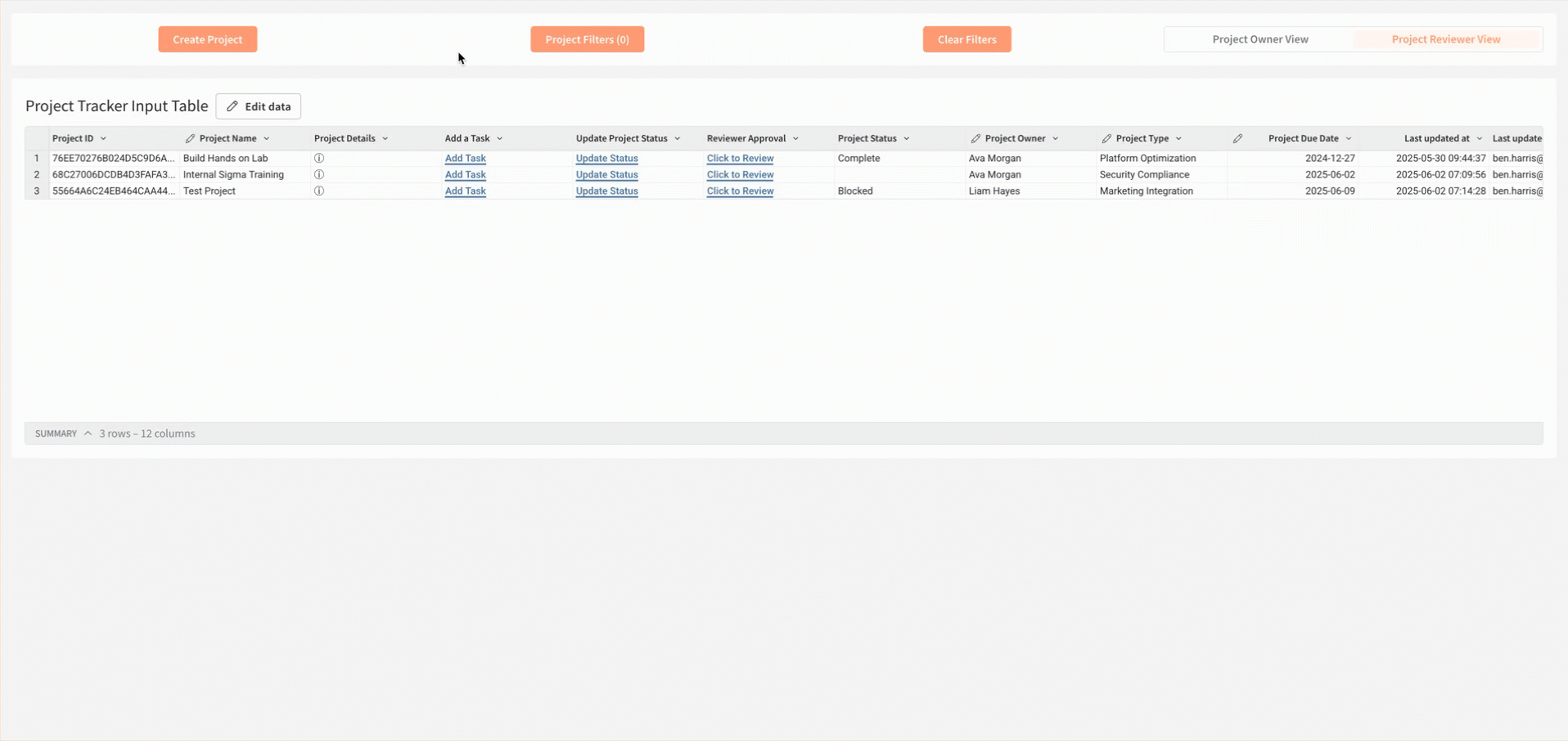 A gif of a screen recording that shows a user navigating a modal in Sigma. They open the modal with a button, make several selections in the modal, and then create a new row in a data table based on their entries before closing the modal.
