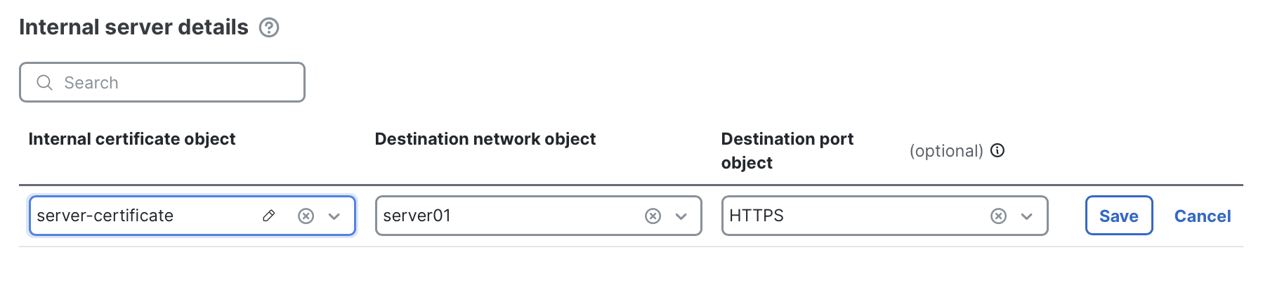 Internal server details configuration