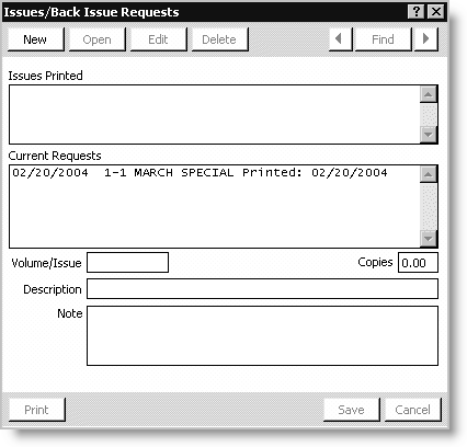 From Customers, select Manage customers, find customer record, select the Billing tab, double-click SUB item, and click Back Issues