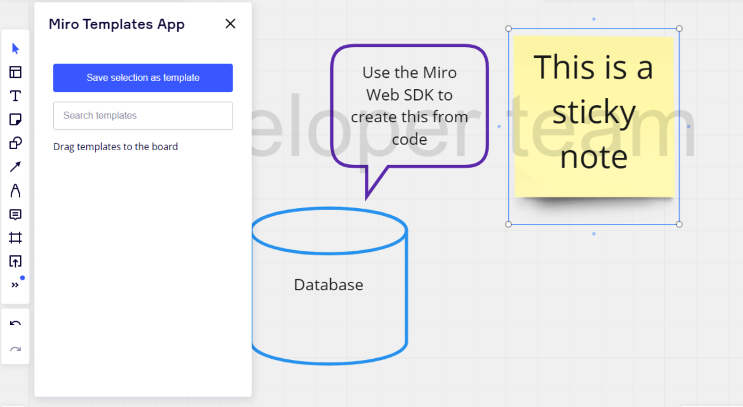 Figure 25. Board showing a selected item and the Save selection as template button.