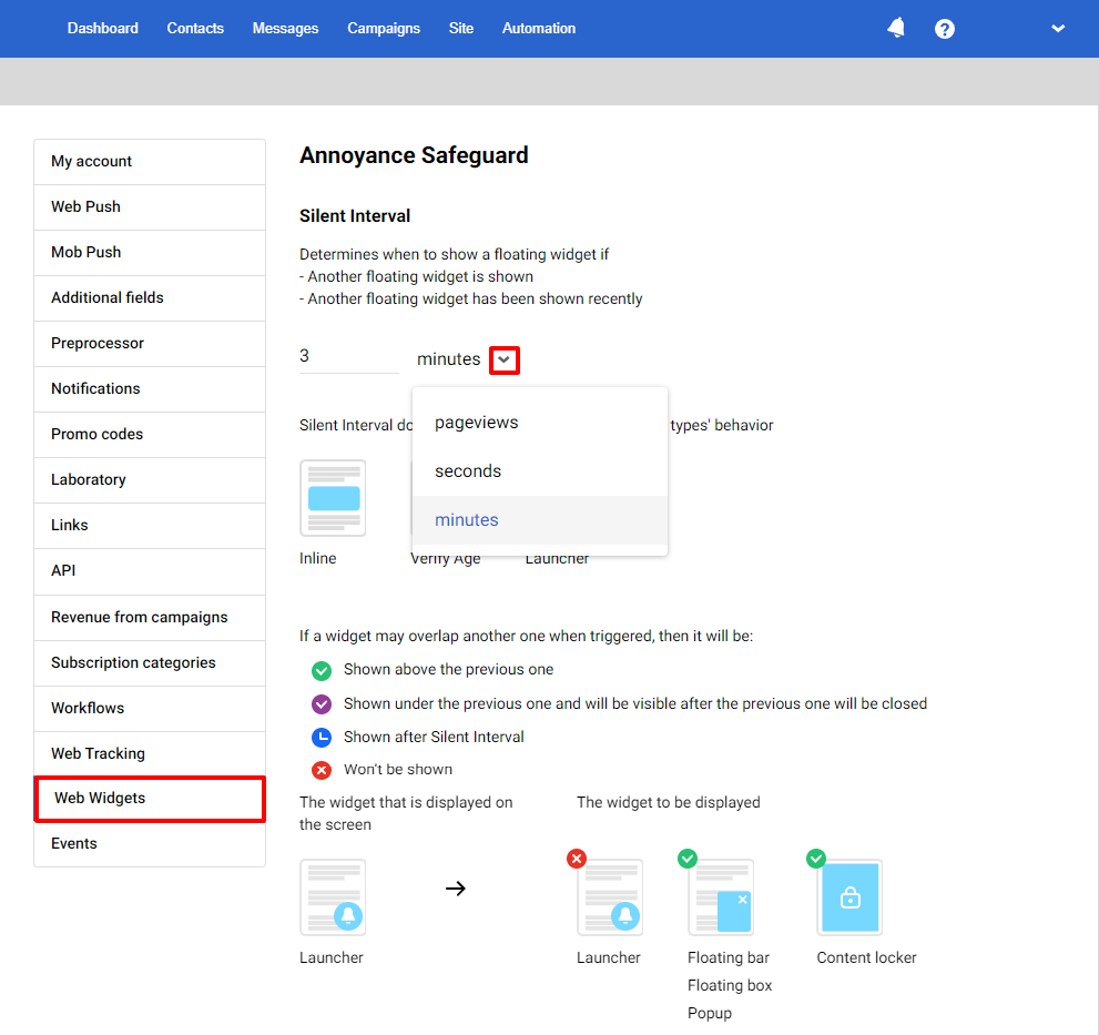 Setting silent interval