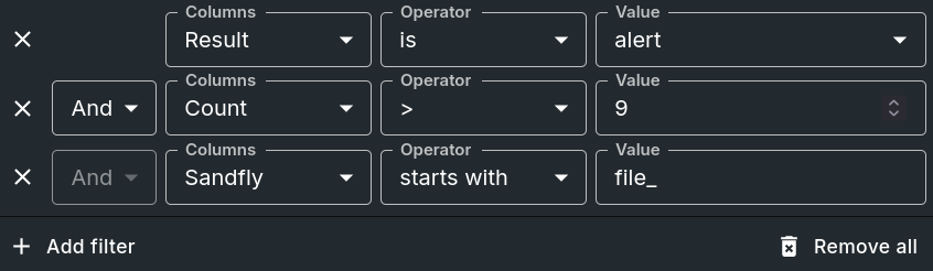Results Filter Builder A screenshot of the results filter builder