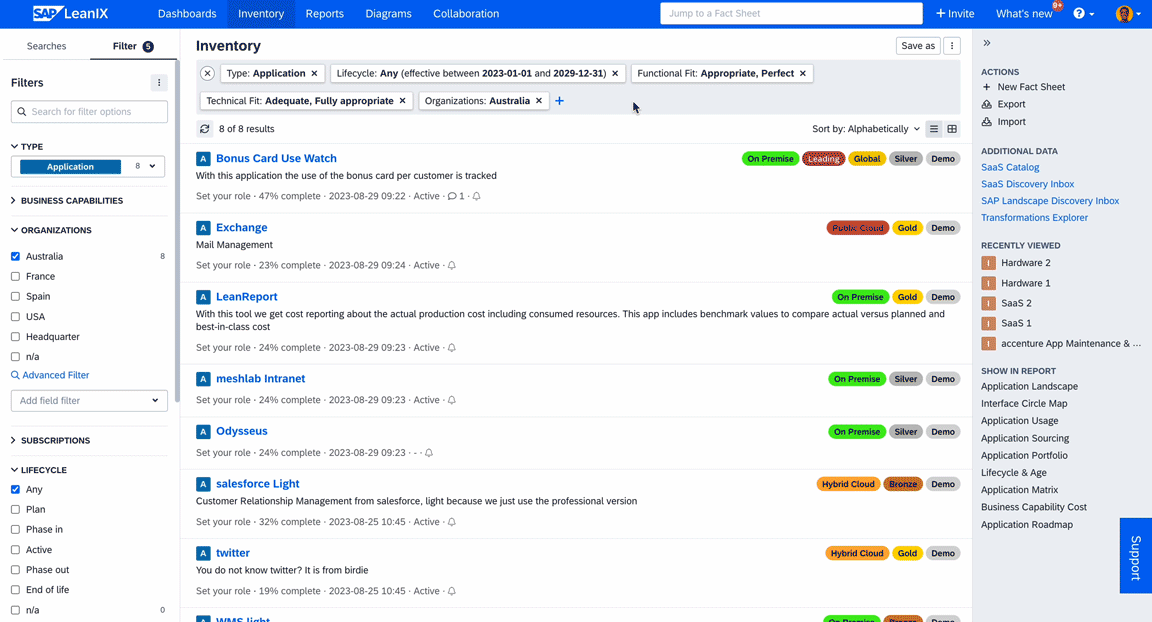 Viewing Filtered Fact Sheets in Reports