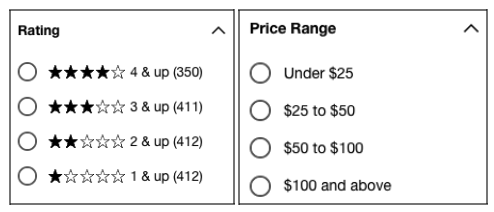 Example facet options in the Buckets format