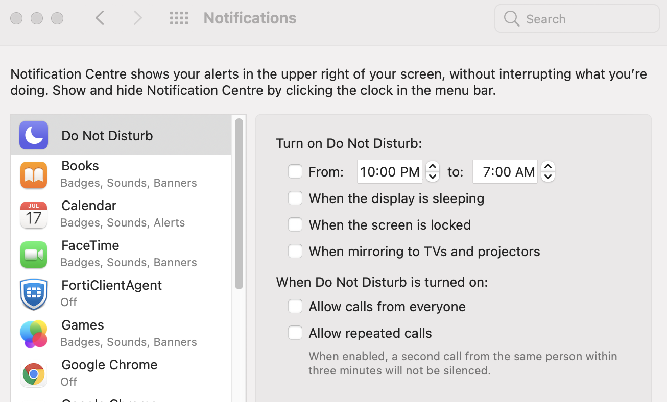 Do Not Disturb Settings for Mac