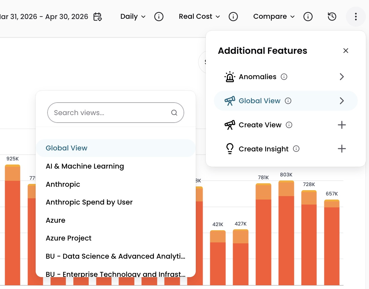 Views menu and Additional Features panel in Explorer