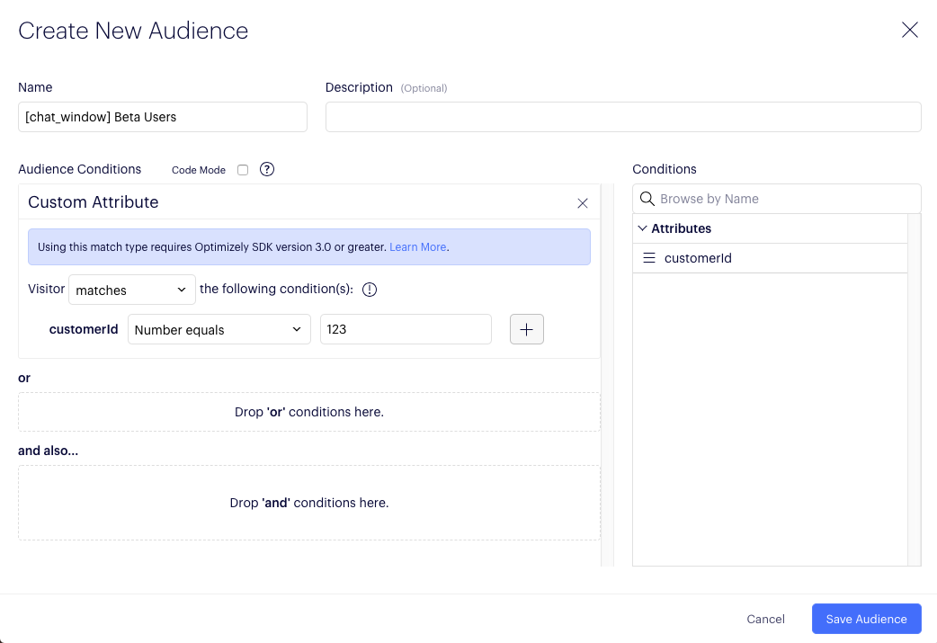 create new audience based on attributes