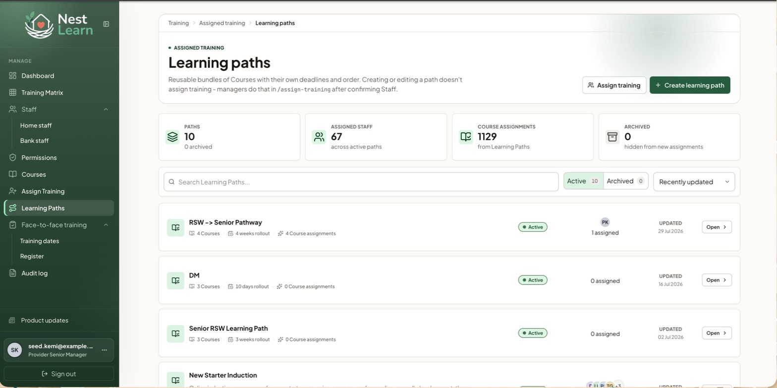 The Learning paths list with the Create learning path button
