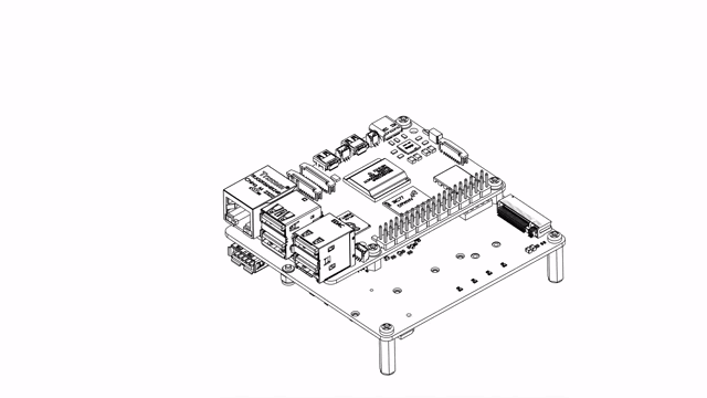 DEEPX DX-M1 M.2 AI module inserted into the M.2-PCIE slot at a 30 degree angle, fixed with the M.2 module spacer and screw
